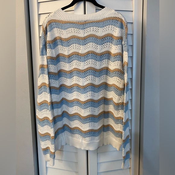 New Studio 1886 v neck Sweater striped open knit women’s Large L - Picture 2 of 5
